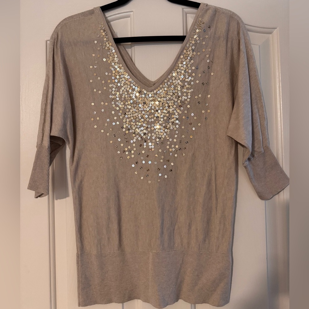 Elegant Beige Sequin Women's Top